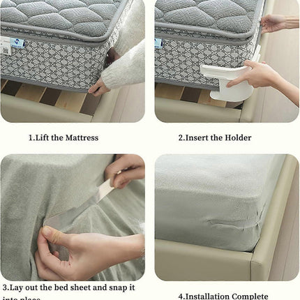 Grey Bed Sheet Holder Straps, Heavy Duty Corner Clips for Mattress and Bedding