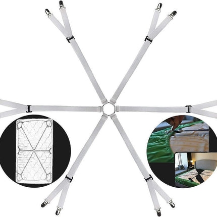 6-Way White Adjustable Bed Sheet Holder Straps, Fit Twin/Full/Queen/King