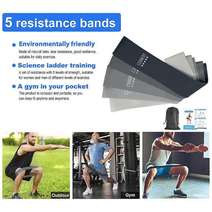 5pcs Resistance Loop Band Set with Bag for Home & Gym