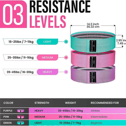 3 Resistance Bands Set for Leg Training & Support (3 Strength Levels)