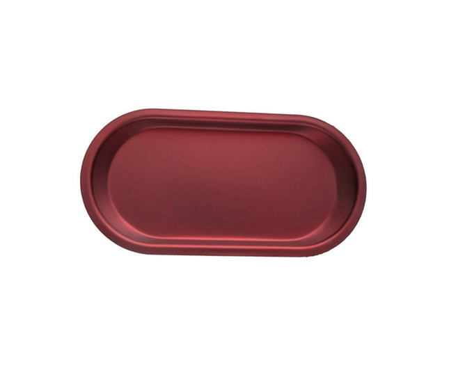 Storage Tray Mini Portable Oval Stainless Steel Towel Tray for Household-Red L V1263-JX-414 in Silver, Red