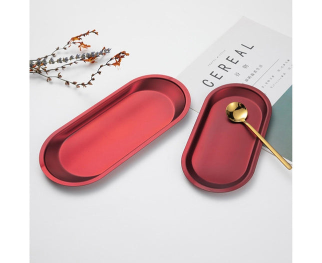 Storage Tray Mini Portable Oval Stainless Steel Towel Tray for Household-Red L – product detail