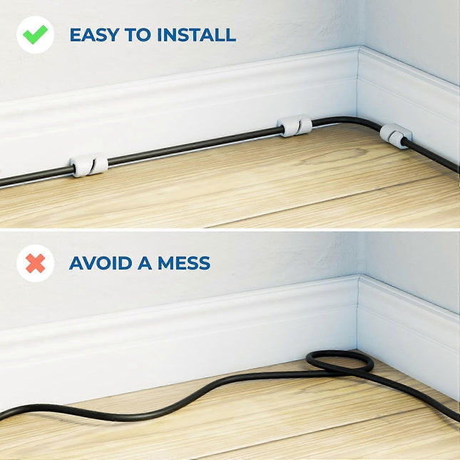 4-Pack White Cable Holders Self-Adhesive Clips for Wall Baseboard Cord Organizer – product detail
