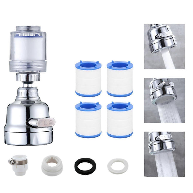 Rotatable Tap Water Filter with 4 Cotton Cartridges 3 Mode Faucet Filter V1263-JX-4620 in Stainless Steel
