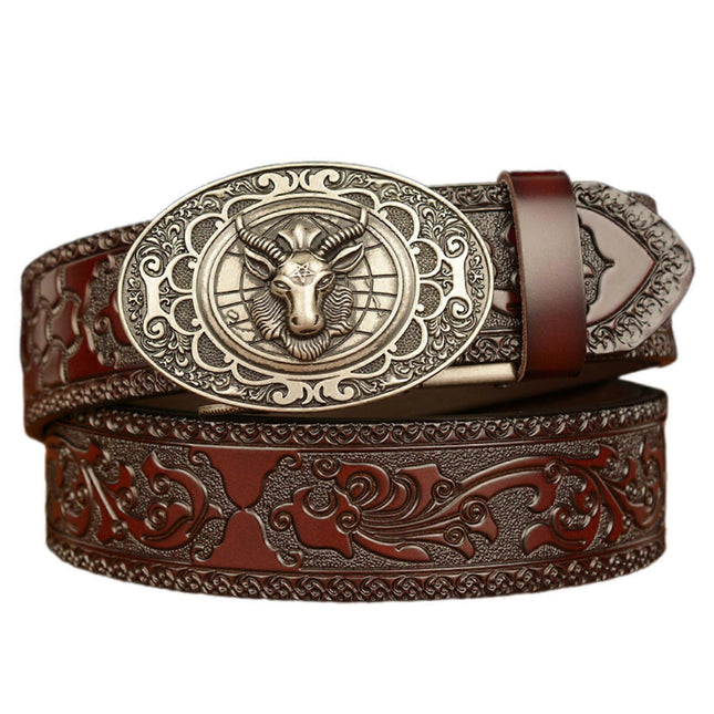 Men's 130cm Fashion Leather Belt with Automatic Buckle Adjustable Fit V1263-JX-4649