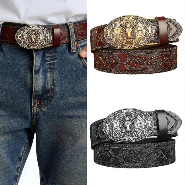 Men's 130cm Fashion Leather Belt with Automatic Buckle Adjustable Fit – product detail