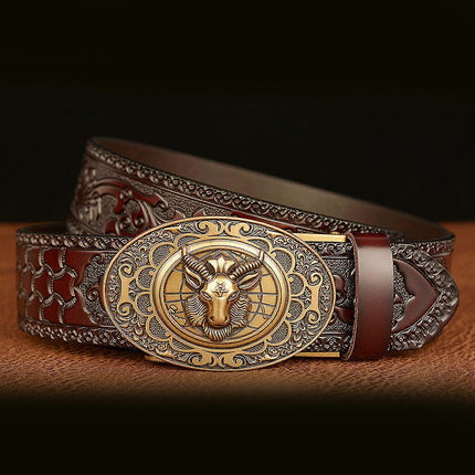 Men's 130cm Fashion Leather Belt with Automatic Buckle, Adjustable Fit