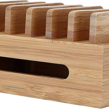 Bamboo Charging Station for Multiple Devices, Wood Organizer Dock