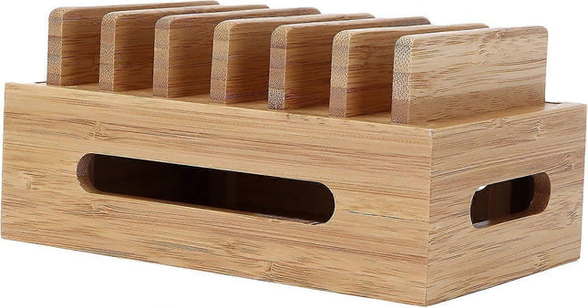 Bamboo Charging Station for Multiple Devices Wood Organizer Dock V1263-JX-4995