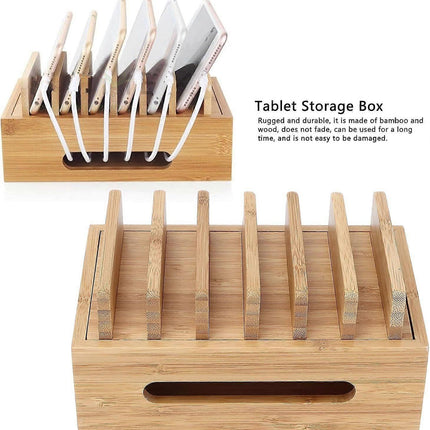 Bamboo Charging Station for Multiple Devices, Wood Organizer Dock