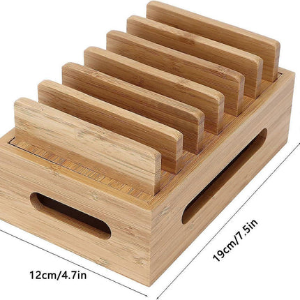 Bamboo Charging Station for Multiple Devices, Wood Organizer Dock