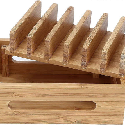 Bamboo Charging Station for Multiple Devices, Wood Organizer Dock