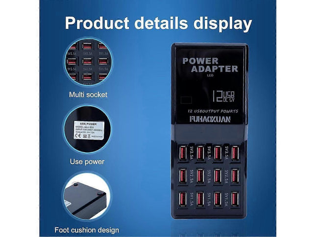 60W 12-Port USB Charging Station for Multiple Devices Apple & More – product detail