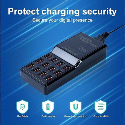 60W 12-Port USB Charging Station for Multiple Devices, Apple & More
