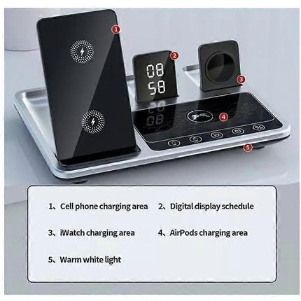 Zureze 4-in-1 Clock Wireless Charger Stand