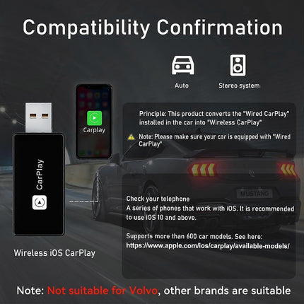 Wireless CarPlay Adapter, Converts Wired to Wireless for iPhone