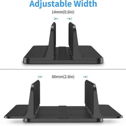 Vertical Aluminum Laptop Stand, Adjustable Desk Holder, Black