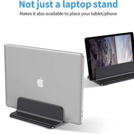 Vertical Aluminum Laptop Stand, Adjustable Desk Holder, Black