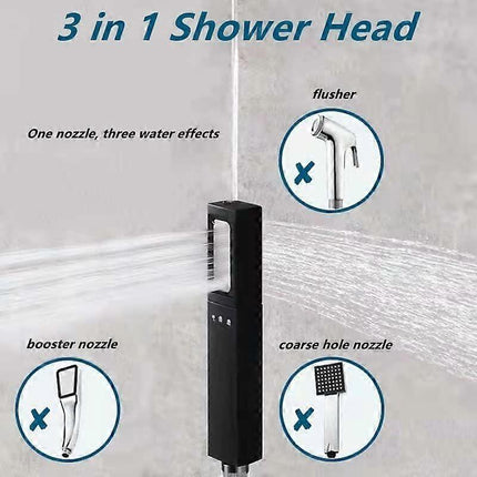 3 Modes High Pressure Shower Head with Hose, Black