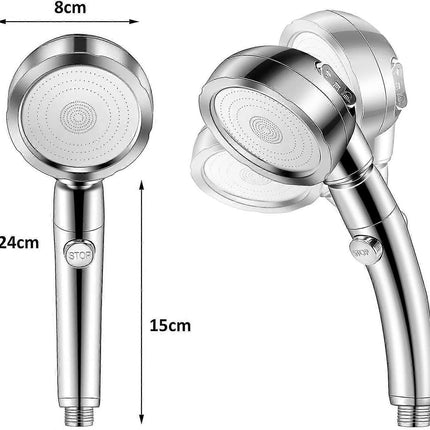 Handheld Pressure Shower Head, 3 Jet Functions, Water Saving Set
