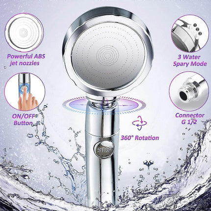 Handheld Pressure Shower Head, 3 Jet Functions, Water Saving Set