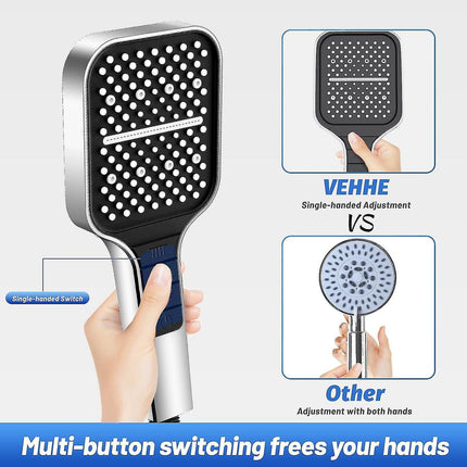 Square Handheld Shower Head, 7 Spray Modes, Adjustable Universal