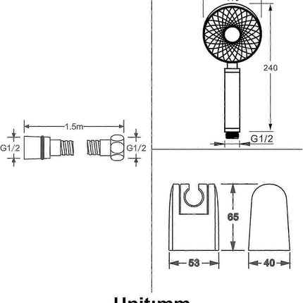 Shower Head with Hose & Holder, ABS Handheld 3 Jet Types