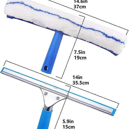 Window Cleaning Kit, Squeegee with Microfiber Cloth & Rubber Lip