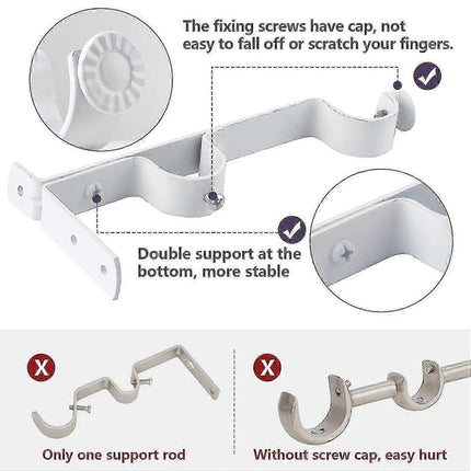 3pcs Double Curtain Rod Brackets, Metal Holders & Hangers