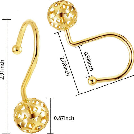 12pcs Gold Shower Curtain Hooks Rings Set Bathroom Curtain Hooks