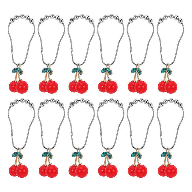 12pcs Cherry Design Shower Curtain Hooks Rings Decorative Curtain Hanger Hooks V1263-JX-5370