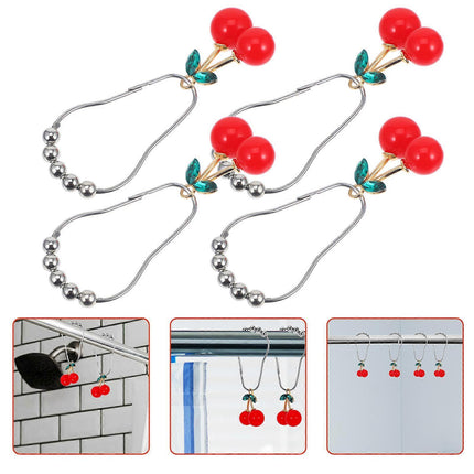 12pcs Cherry Design Shower Curtain Hooks Rings Decorative Curtain Hanger Hooks