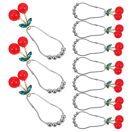 12pcs Cherry Design Shower Curtain Hooks Rings Decorative Curtain Hanger Hooks