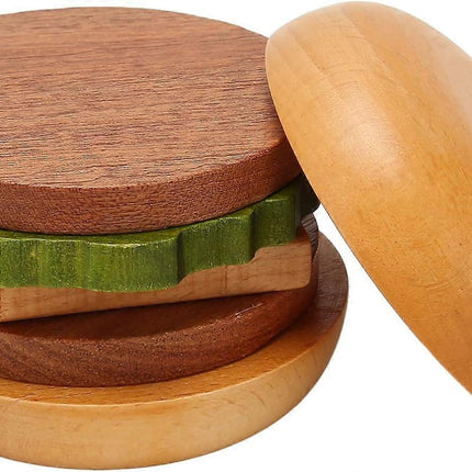 Wooden Hamburger Drink Coaster Set Cute Heat Resistant