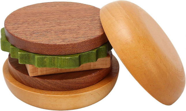 Wooden Hamburger Drink Coaster Set Cute Heat Resistant V1263-JX-5450