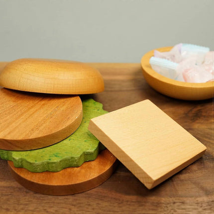 Wooden Hamburger Drink Coaster Set Cute Heat Resistant