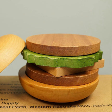 Wooden Hamburger Drink Coaster Set Cute Heat Resistant
