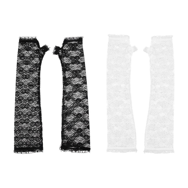 2 Pairs Women Cooling Arm Sleeves Lace Summer Design V1263-JX-5631 in Black