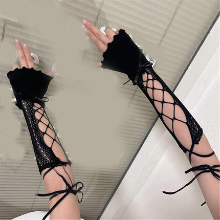 2000s Hollow Lace Up Arm Sleeves Summer Cooling Fashion White