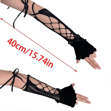 Half Finger Lace Arm Sleeves Decorative Hollow Design Black