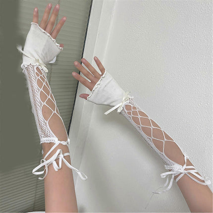 Half Finger Lace Arm Sleeves Decorative Hollow Design Black