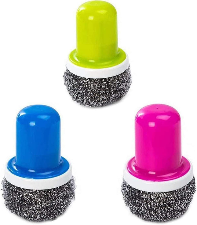 3Pcs Stainless Steel Scourer with Handle Reusable Pot Cleaning Brush Set V1263-JX-5661