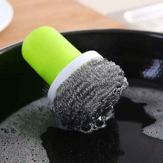 3Pcs Stainless Steel Scourer with Handle Reusable Pot Cleaning Brush Set – product detail