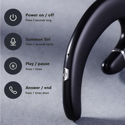 Ear Hook Wireless Headphones - Non Ear Plug - Single Ear Noise Cancelling Headset with Mic