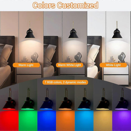 Battery Operated Wall Sconces Set of 2, RGB Wireless LED, Remote, 10000mAh, Black