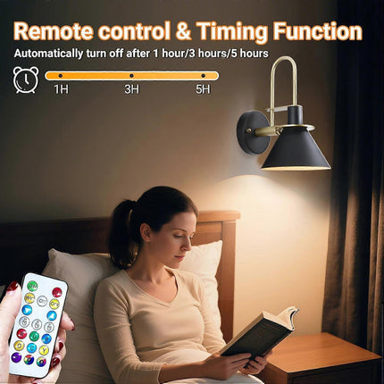 Battery Operated Wall Sconces Set of 2, RGB Wireless LED, Remote, 10000mAh, Black