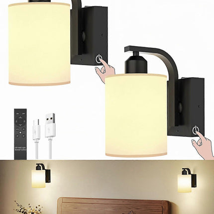 Battery Operated Wall Sconces Set of 2, Rechargeable LED, Touch & Remote Control, Black