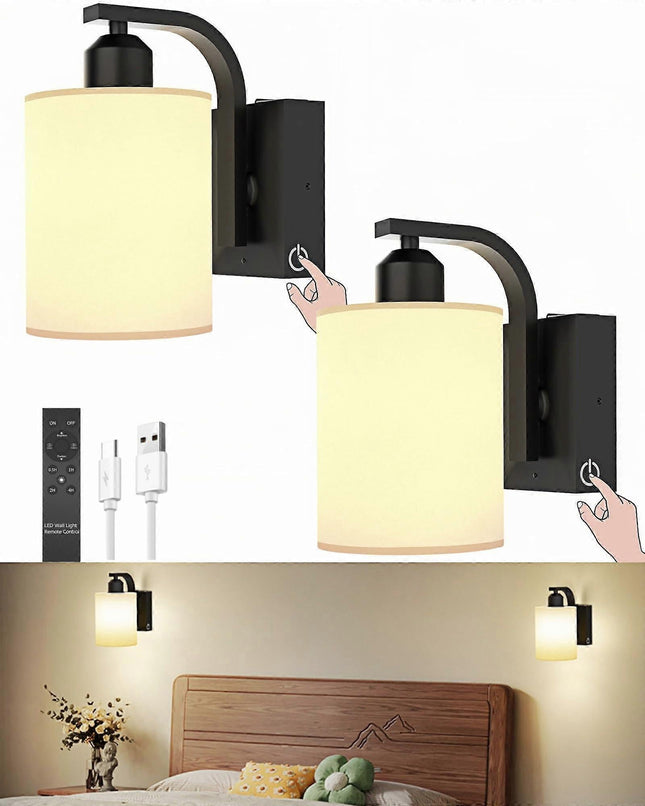 Battery Operated Wall Sconces Set of 2 Rechargeable LED Touch & Remote Control Black V1263-JX-5790