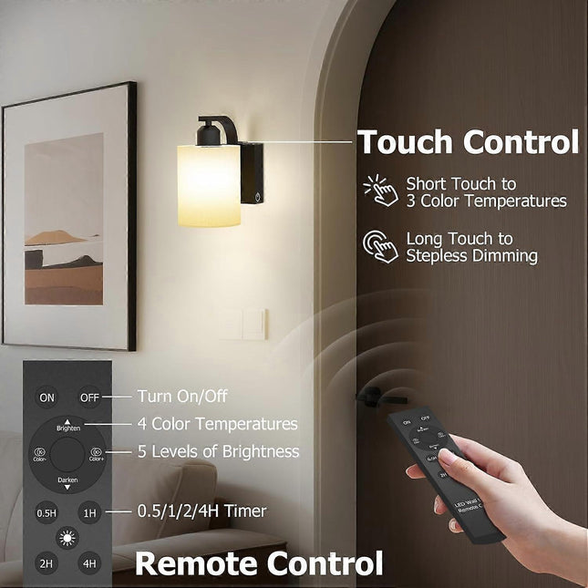 Battery Operated Wall Sconces Set of 2 Rechargeable LED Touch & Remote Control Black – product detail