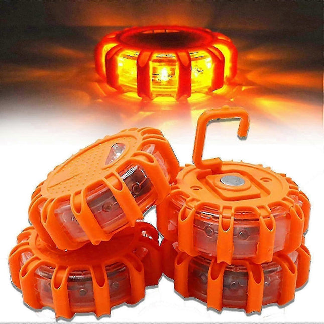 Roadside Emergency LED Flare Lights 4 Pack Flashing Beacon Disc Warning Kit V1263-JX-5800